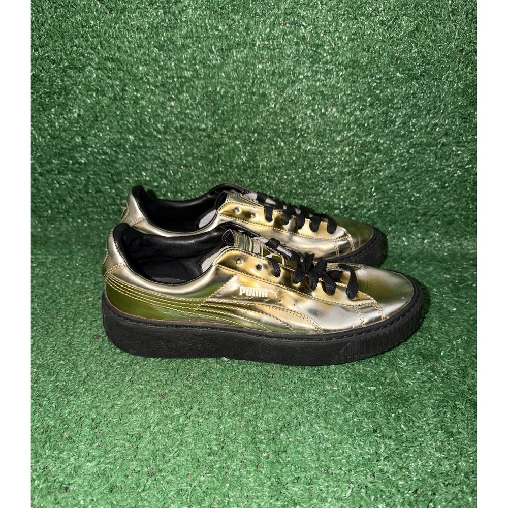 Puma Women Size 8 Basket Platform Gold Metallic Casual Shoes Walking Sneakers